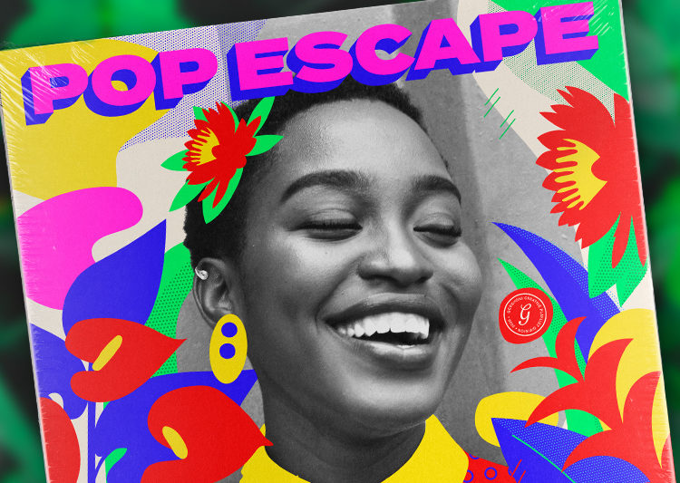 Black and white CD cover of a smiling Black woman surrounded by flowers. It reads "Pop Escape."
