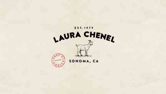 The Laura Chenel logo. There is an illustration of a goat and a red stamp that reads, "Original chef's choice."