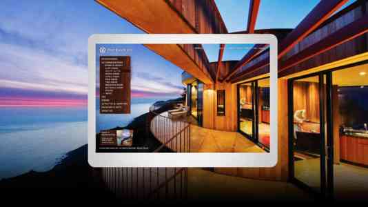 Mock-up of a tablet opened to the Post Ranch Inn website.